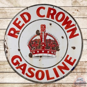 Red Crown Gasoline 42" Single Sided Porcelain Sign w/ Logo
