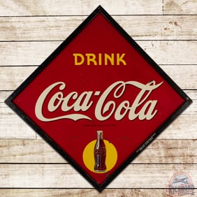 1941 Drink Coca Cola Single Sided Tin Sign w/ Wood Frame "Bottle in Sun"