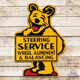Bear Steering Service Wheel Alinement & Balancing Die Cut Single Sided Tin Sign