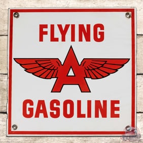 Flying A Gasoline Single Sided Porcelain Pump Plate Sign w/ Logo