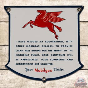 Exceptional East Coast Mobilgas Dealer Rest Room Pledge Single Sided Porcelain Die Cut Sign