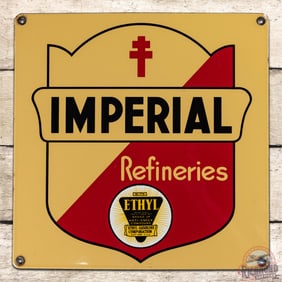 Imperial Refineries Ethyl Gasoline Single Sided Porcelain Pump Plate Sign