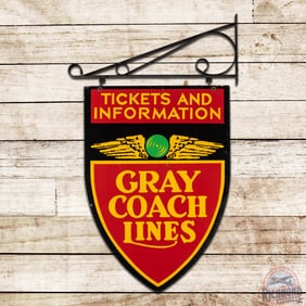 Gray Coach Lines Tickets and Information Double Sided Tin Sign w/ Bracket