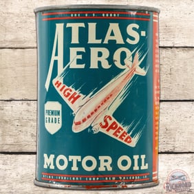 Rare Atlas-Aero Motor Oil One Quart Can w/ Airplane Graphic