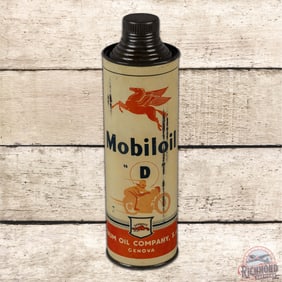 Scarce Mobiloil "D" Vacuum Oil Co. w/ Motorcycle and Pegasus Metal Oil Can