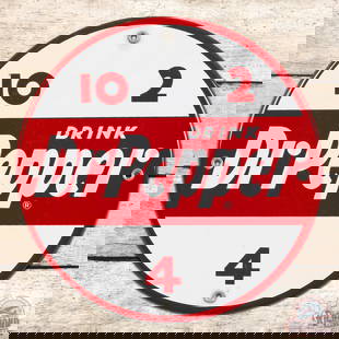 Exceptional Drink Dr. Pepper 10 2 4 Single Sided Porcelain Sign: SSP (single sided porcelain) rolled edge sign has excellent color and gloss. The fields are clean. The perimeter is very similar with minor discoloration at the lower mount hole. All four factory grom