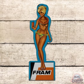 Fram Filters Die Cut Single Sided Tin Pin-up Girl in Bikini Sign