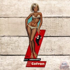 Cofran Lubrifiants Die Cut Pin-up Single Sided Tin Sign w/ Seal