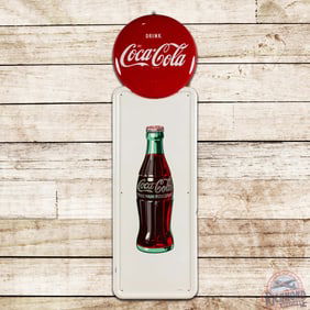 Outstanding 1948 Drink Coca Cola Pilaster Sign w/ Bottle & Button