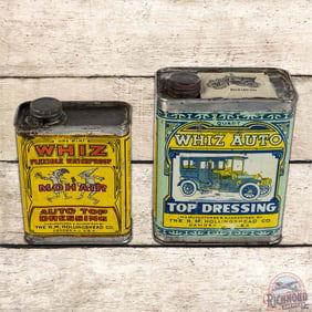 Group of 2 Whiz Auto Top Dressing Metal Quart & Pint Cans