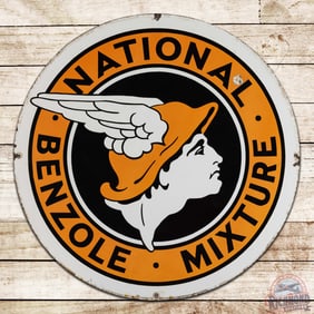 National Benzole Mixture 30" Double Sided Porcelain Sign w/ Logo