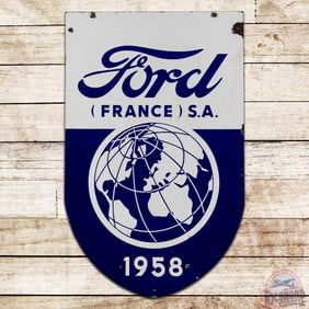 1958 Ford France S.A. Double Sided Porcelain Shield Sign w/ World Logo