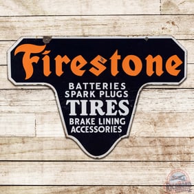 Firestone Batteries Spark Plugs Tires Brake Lining Accessories Double Sided Porcelain Sign