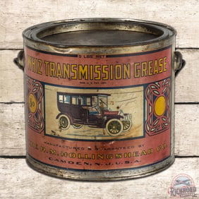 Whiz Transmission Grease Metal Can w/ Early Automobile