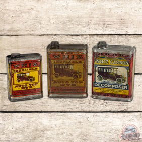 Group of 3 Whiz Top Dye and Decomposer Cans w/ Early Automobiles