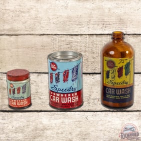 Superb lot of 3 Whiz Speedy Car Wash Cans & Bottle