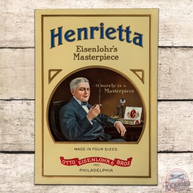 Nice Henrietta Cigars Eisenlohr's Masterpiece Emb. Single Sided Tin Sign