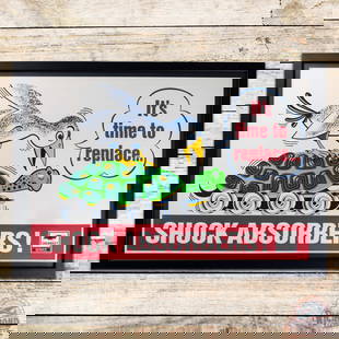 Stunning Chevrolet Service "Time to Replace Shock Absorber's" Framed Dealer Advertising Poster Sign: Single sided blacklight dealership poster has been professionally framed under plexiglass. The poster has fantastic color with a clean field and perimeter. The frame is in excellent condition and the