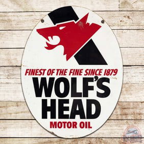 1976 Wolf's Head Motor Oil Double Sided Tin Sign w/ Logo