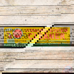 Whiz Cooling System Cleaner Framed Advertising Poster w/ Can & Automobile: Single sided professionally framed advertising poster has very good color. The poster has vertical fold marks in the fields with small areas of discoloration in the right field and the perimeter. The