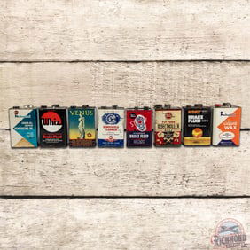 Group of 8 Whiz Automotive Themed Advertising Gallon Cans Venus Insect Killer & More
