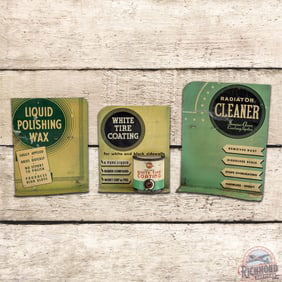 Group of 3 Whiz Counter Top Single Sided Tin Display Signs w/ Can