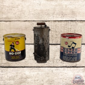 Group of 3 Whiz Cans Five Gallons & Grease Pump