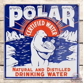 Scarce Polar Certified Water Single Sided Porcelain Sign w/ Polar Bear