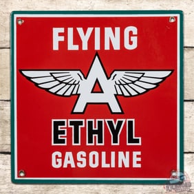 Outstanding Flying A Ethyl Gasoline Single Sided Porcelain Pump Plate Sign w/ Logo