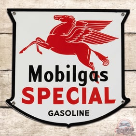 Exceptional Mobilgas Special Gasoline Single Sided Porcelain Pump Plate Sign w/ Pegasus