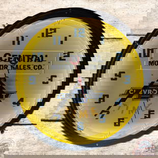 Outstanding Chevrolet Time 20" Neon Advertising Clock w/ Logo: Lackner neon advertising clock with metal can has fantastic color. The clock and neon both work as they should. The clock presents with a clean inner and outer face with an added Central Motor Sales C