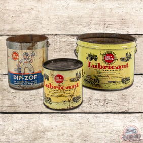Group of 3 Whiz Metal Advertising Buckets Farm Lubricant & Dip-Zof