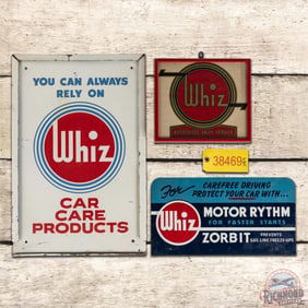 Group of 3 Whiz Motor Rhythm & Car Care Advertising Signs & Decal