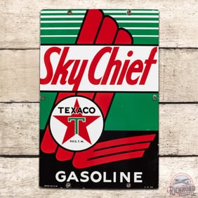 1954 Texaco Sky Chief Gasoline Single Sided Porcelain Pump Plate Sign