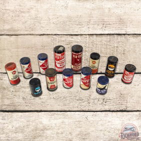 Group of 13 Cans Tire Patch Kits Whiz Quik Seal Hollingshead Radiator Stop Leak