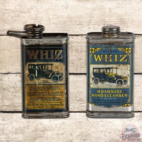 Group of 2 Cans Whiz Roadside Hand Cleanser & Neatsfoot w/ Early Cars
