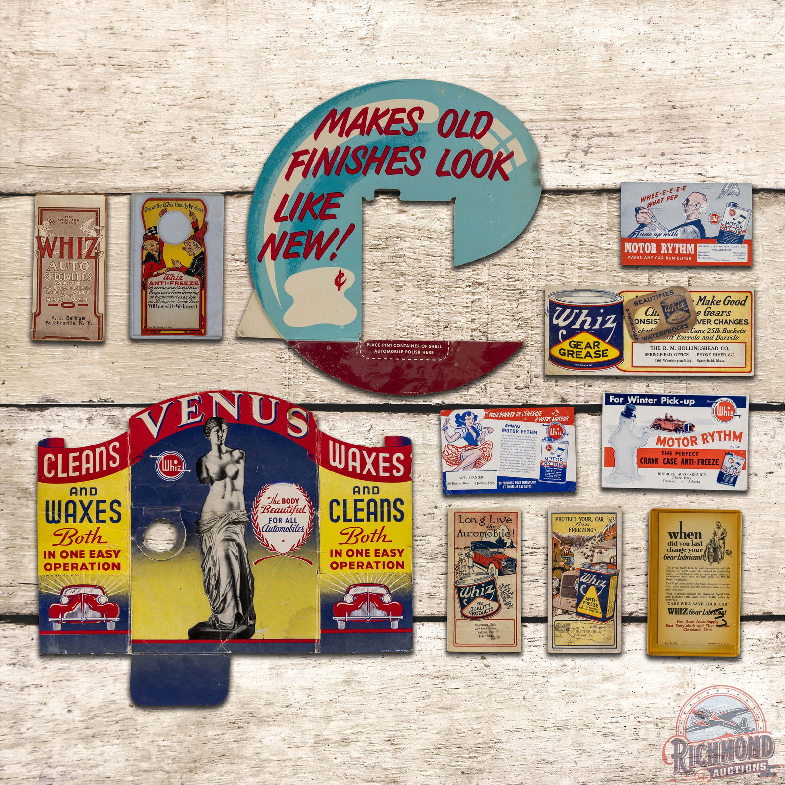 Lot of 11 Whiz Advertising Display items & Ephemera Venus Wax Shell Wax (1 of 3)