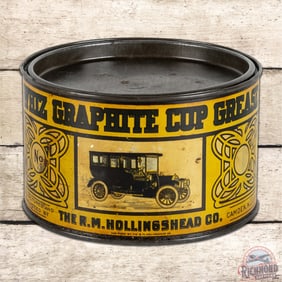 Whiz Graphite Cup Grease Metal Advertising Can w/ Early Automobile