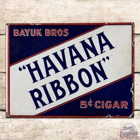 Bayuk Bros. Havana Ribbon 5 Cent Cigars Double Sided Porcelain Flange Sign