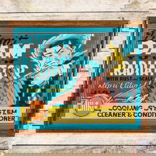 Group of 2 Framed Whiz Automotive Advertising Posters: Lot of 2 framed Whiz advertising posters have been framed. The Radiator poster has excellent color with fold lines in the fields. The frame is in excellent condition. The Whiz flagman poster has excel