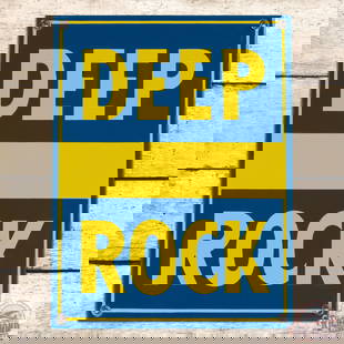 Outstanding Deep Rock Gasoline Single Sided Porcelain Pump Plate Sign: SSP (single sided porcelain) sign has outstanding color and gloss. The field is clean. The perimeter has a tiny chip on the lower right corner and all four factory grommets are present. Overall a