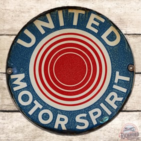Rare United Motor Spirit Single Sided Porcelain Pump Plate Sign