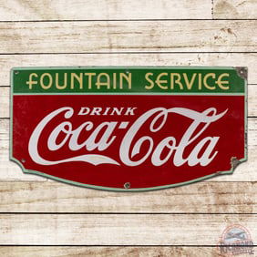 1935 Drink Coca Cola Fountain Service Single Sided Porcelain Sign