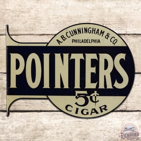 Pointers 5 Cents Cigars Double Sided Tin Flange Sign