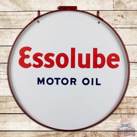 Amazing Essolube Motor Oil 30" Double Sided Porcelain Sign w/ Ring