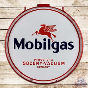 Superb Mobilgas Socony-Vacuum 30" Double Sided Porcelain Sign w/ Ring & Pegasus