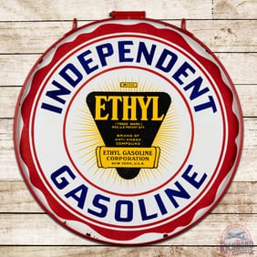 Independent Ethyl Gasoline 30" Double Sided Porcelain Sign w/ Ring
