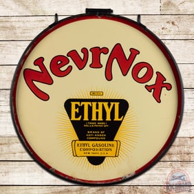 NevrNox Ethyl Gasoline 30" Double Sided Porcelain Sign w/ Ring