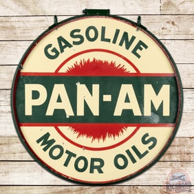 Pan-Am Gasoline Motor Oils 30" Double Sided Porcelain Sign w/ Ring