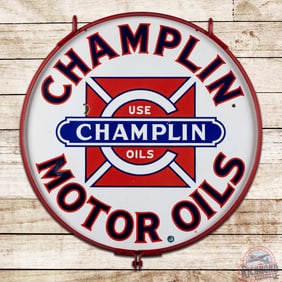 Champlin Motor Oils 30" Double Sided Porcelain Logo Sign w/ Ring